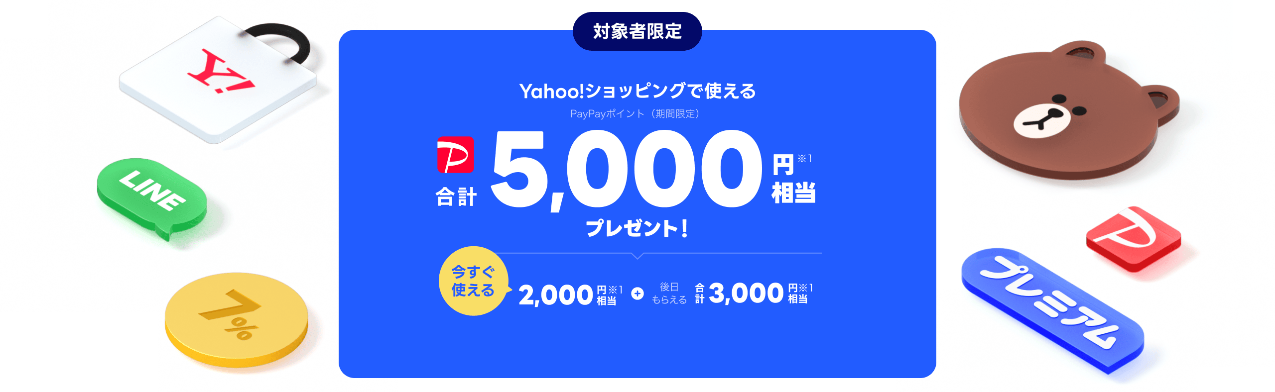 LYPプレミアムの対象者限定特典。PayPayポイント期間限定、合計5,000円相当。